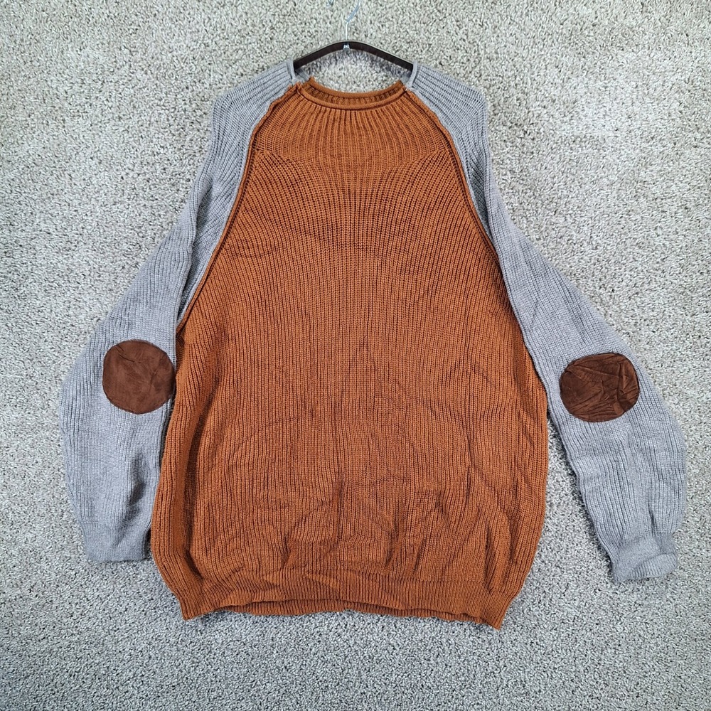 Unbranded Sweater Men 4XL Orange Raglan Elbow Patch Crewneck Streetwear Winter